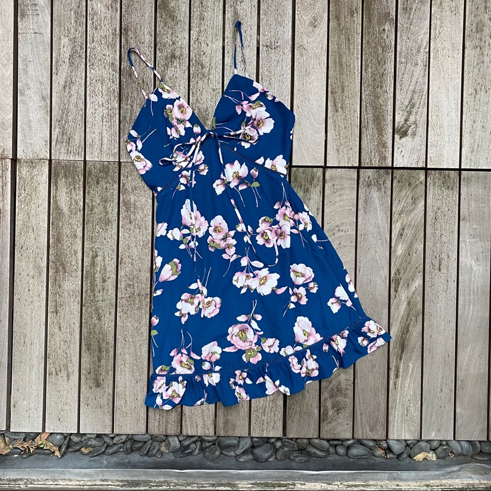 SUGARLIPS Navy & Pink Floral Print Mini Dress - Picture 2 of 10